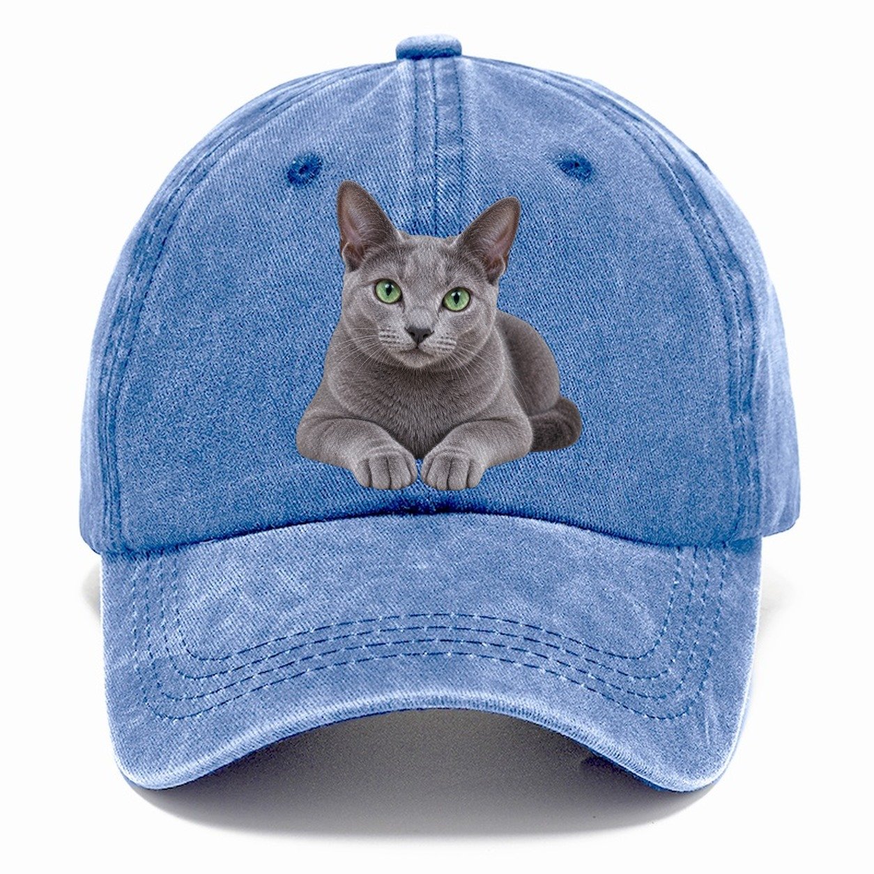 Russian Blue Reclining Paws Forward Realistic Cat Portrait Classic Cap – Summer Sky