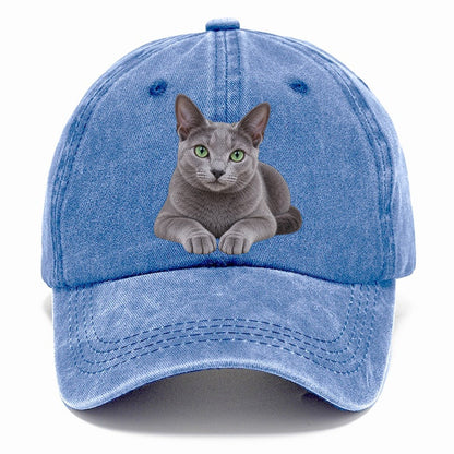 Russian Blue Reclining Paws Forward Realistic Cat Portrait Classic Cap – Summer Sky
