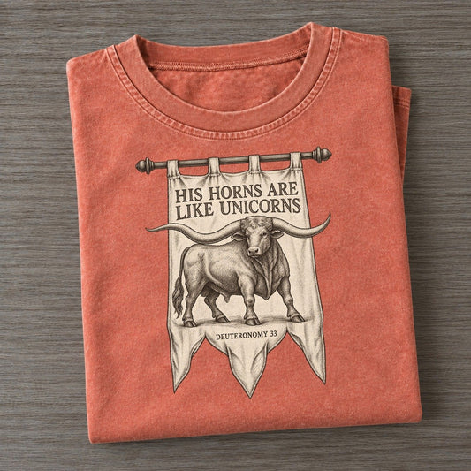 His Horns Are Like Unicorns Beast And Banner Vintage T-shirt – Terracotta