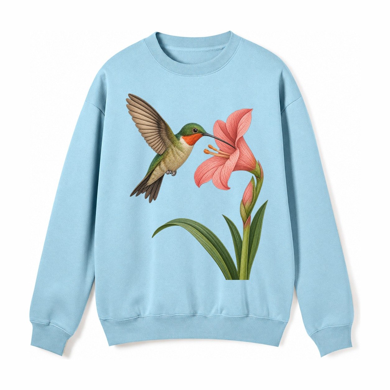 Hummingbird Haven Fleece Sweatshirt – Light Blue
