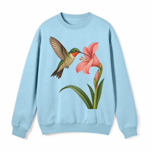 Hummingbird Haven Fleece Sweatshirt – Light Blue