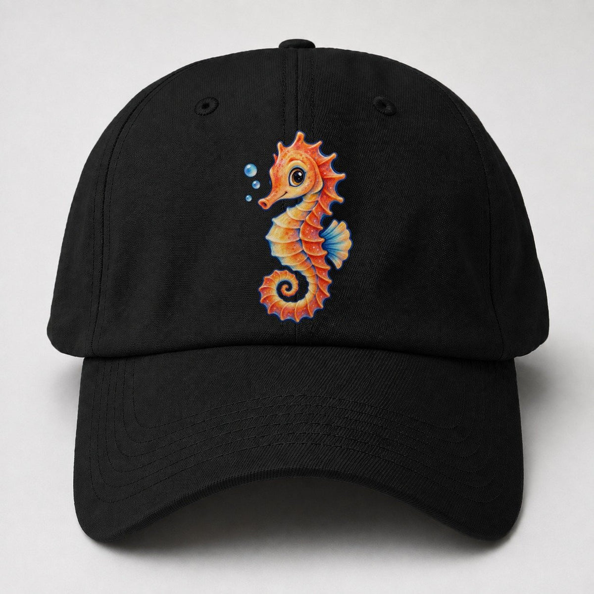 Seahorse Tail Spiral Sea Sprite Baseball Cap – Black