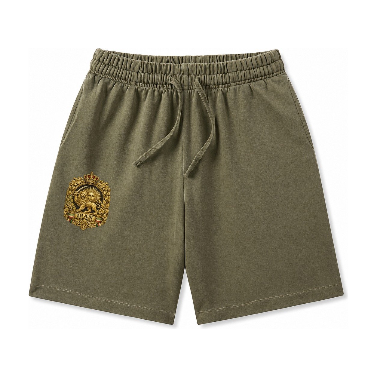 Iran Lion Sun Badge Washed Shorts – Army Green