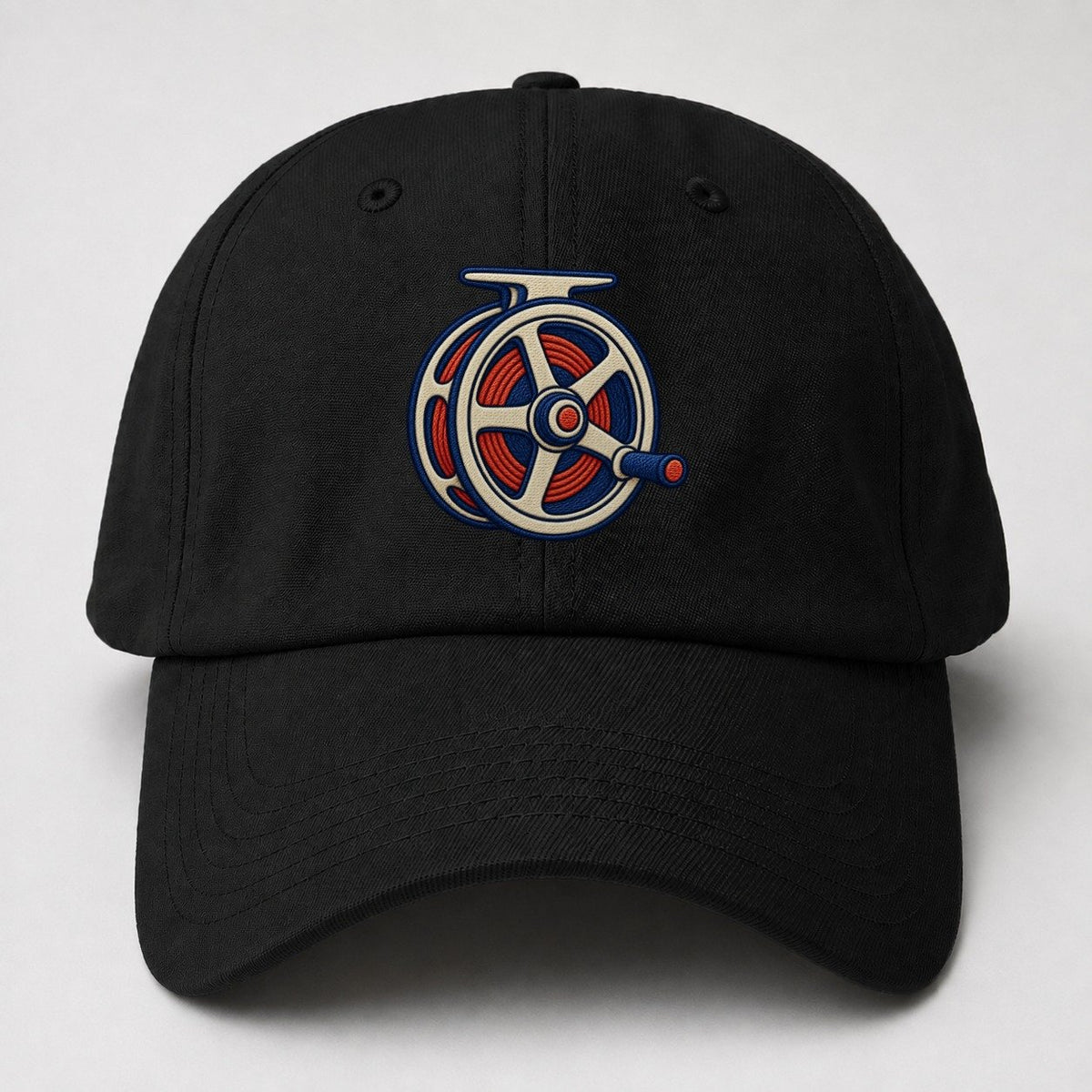 Fly Fishing Reel Tiny Solo Marks Baseball Cap – Black