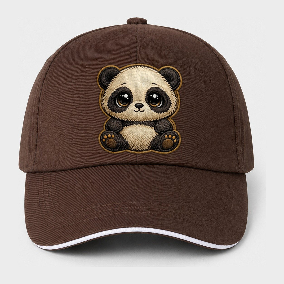 Baby Giant Panda Cub Contrast Trim Cap – Coffee
