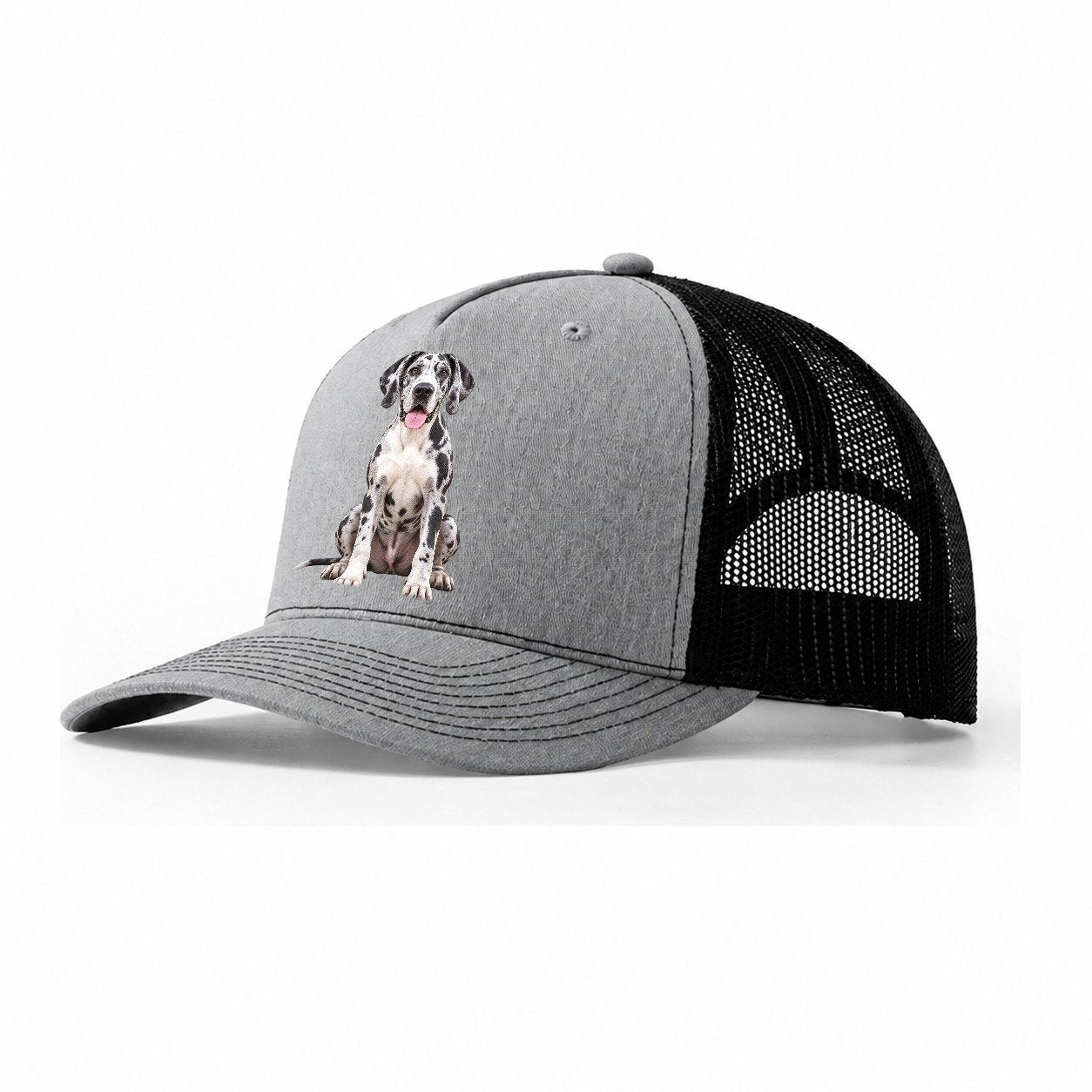 Great Dane Sitting Top Breeds Trucker Hat – Sport Grey Black