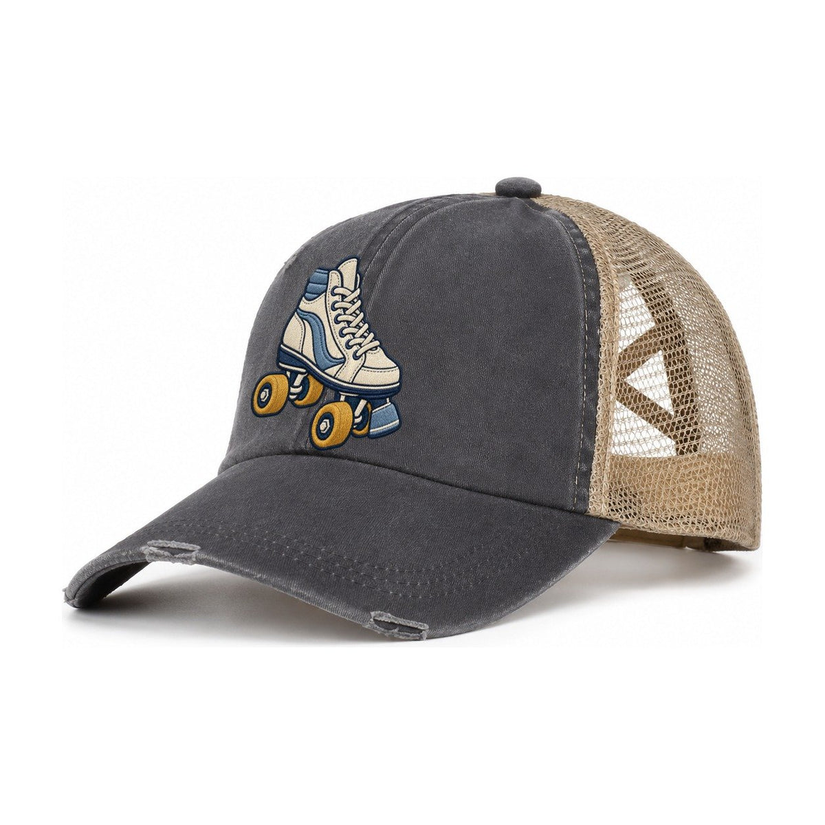 Roller Skate Tiny Solo Marks Women's Ponytail Trucker Hat – Charcoal Khaki