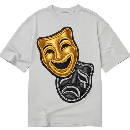 Broadway Masks Comedy Tragedy Masks In Gold And Black Theate Classic T-shirt – Grey