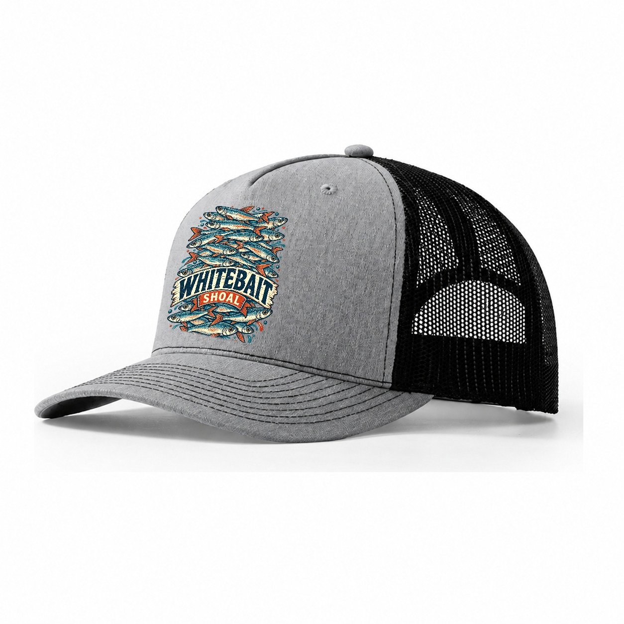 Whitebait Shoal Stack Fishing Club Trucker Hat – Sport Grey Black