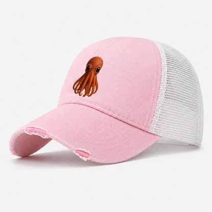 Baby Giant Pacific Octopus Reddish Smaller Tentacles Express Washed Trucker Hat – Light Pink