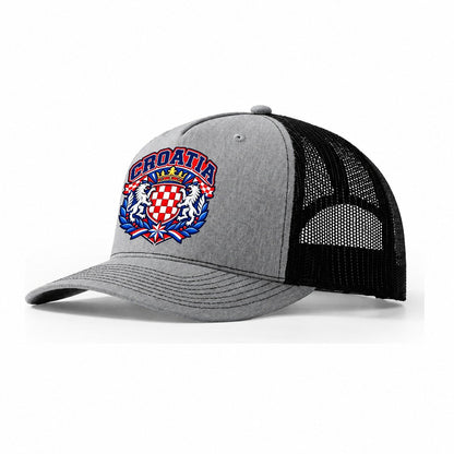 Croatia Retro Badge Country Logos Trucker Hat – Sport Grey Black