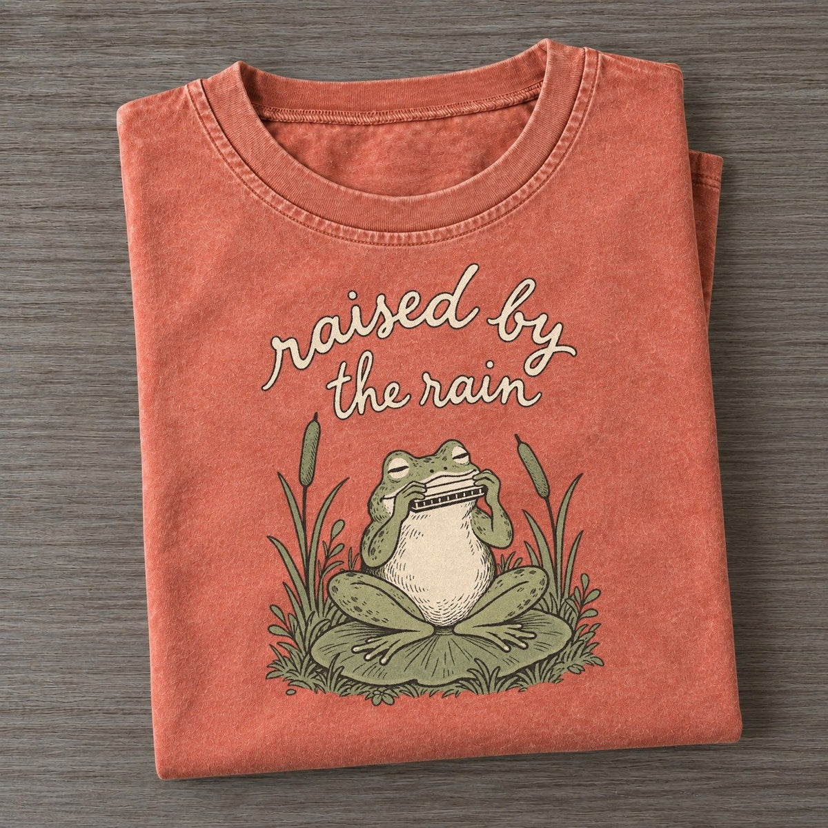 Harmonica In The Reeds Pond Folk Vintage T-shirt – Terracotta