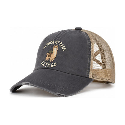 Alpaca Animal Puns Women's Ponytail Trucker Hat – Charcoal Khaki