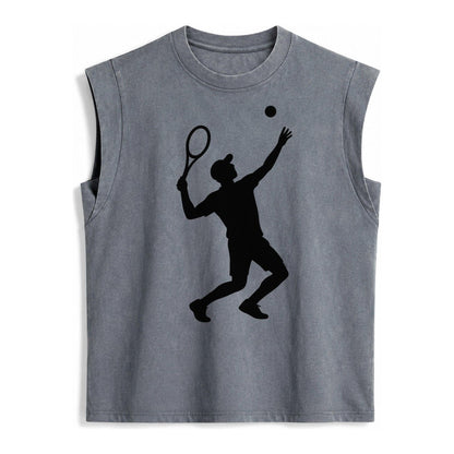 Tennis Player Serving Powerful Shot Vintage Washed Tank – Grey