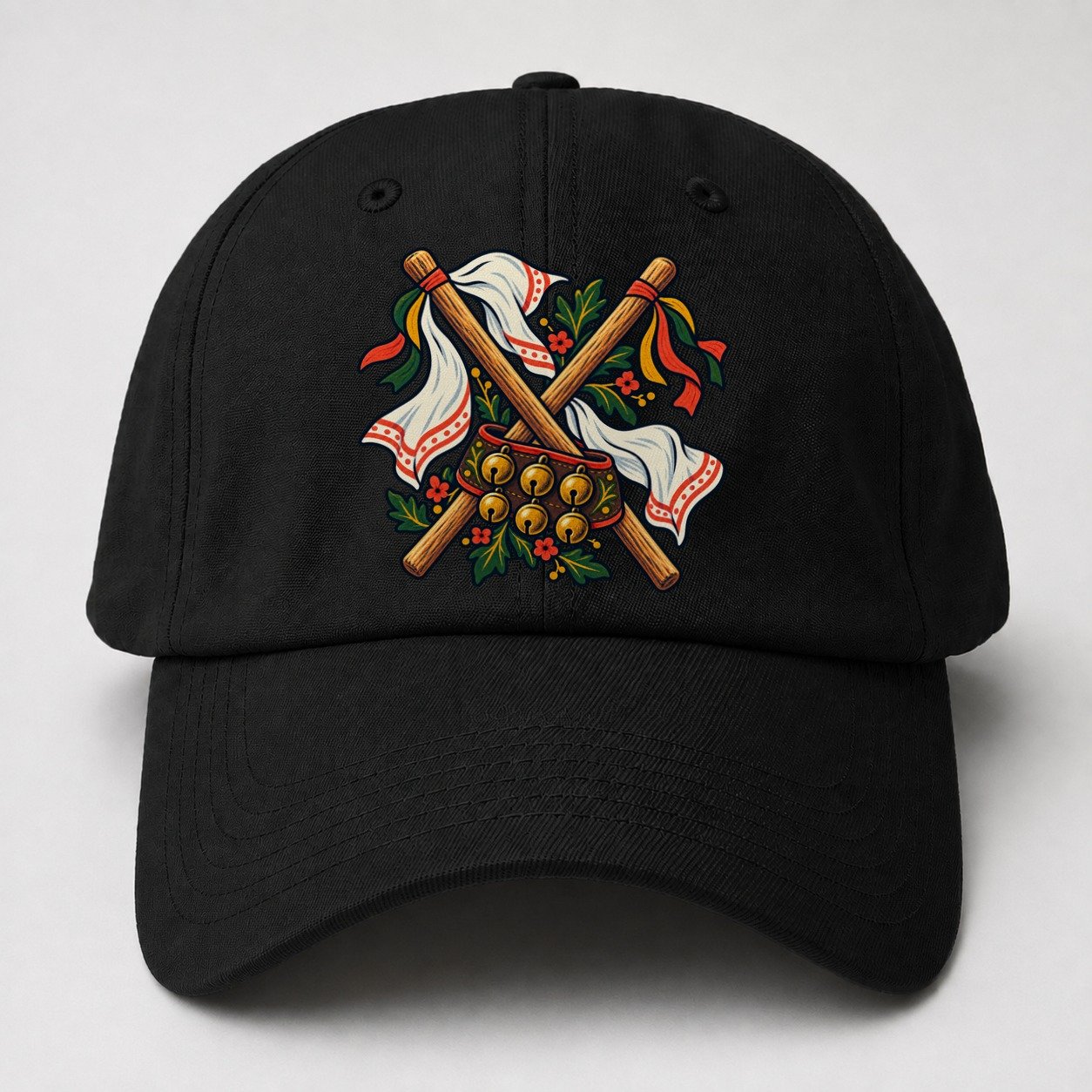 Morris Dance Bells Sticks And Handkerchiefs Uk Culture Heritage Baseball Cap – Black