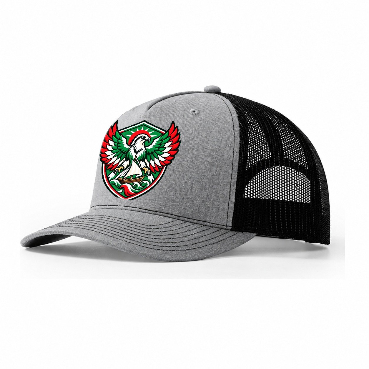 Kuwait Minimal Emblem Country Logos Trucker Hat – Sport Grey Black