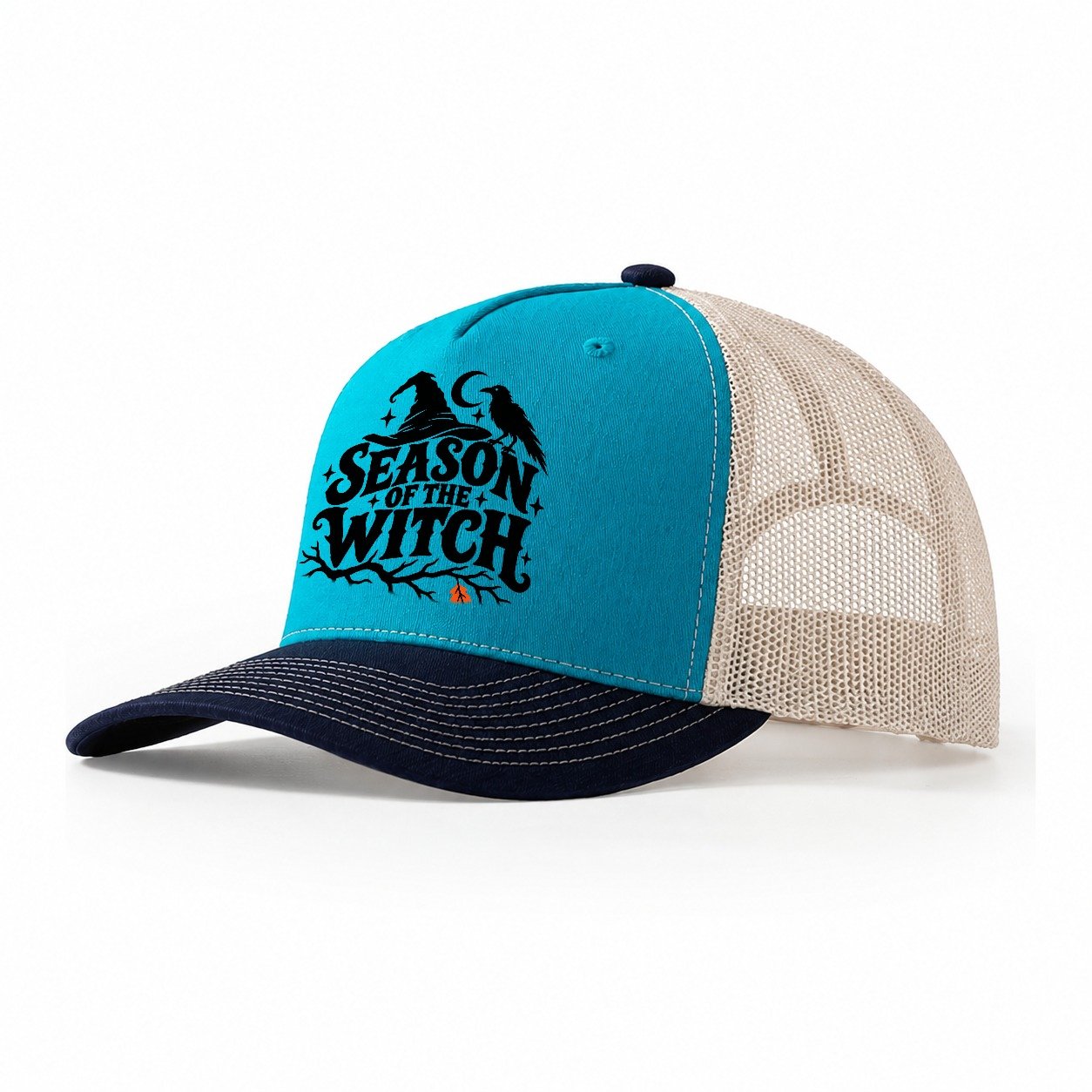 Season Of The Witch Slogan Witch Magic Trucker Hat – Teal Navy
