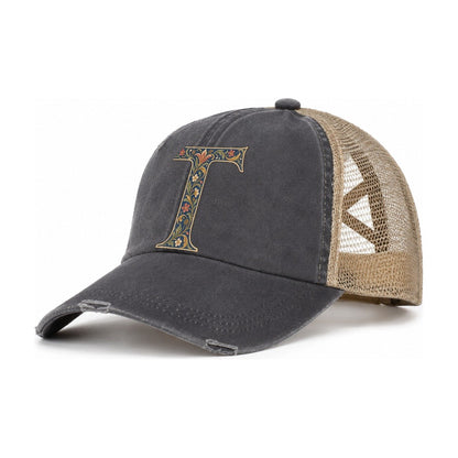 Wildflower T Monogram Women's Ponytail Trucker Hat – Charcoal Khaki