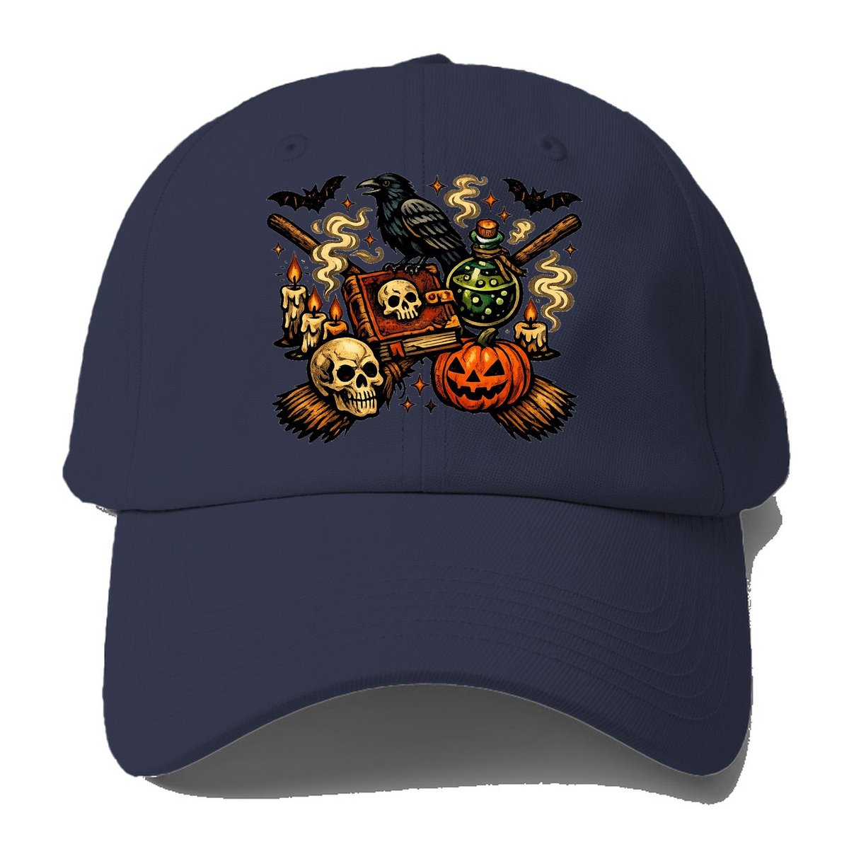Vintage Witch Spellbook Raven Baseball Cap – Twilight Navy