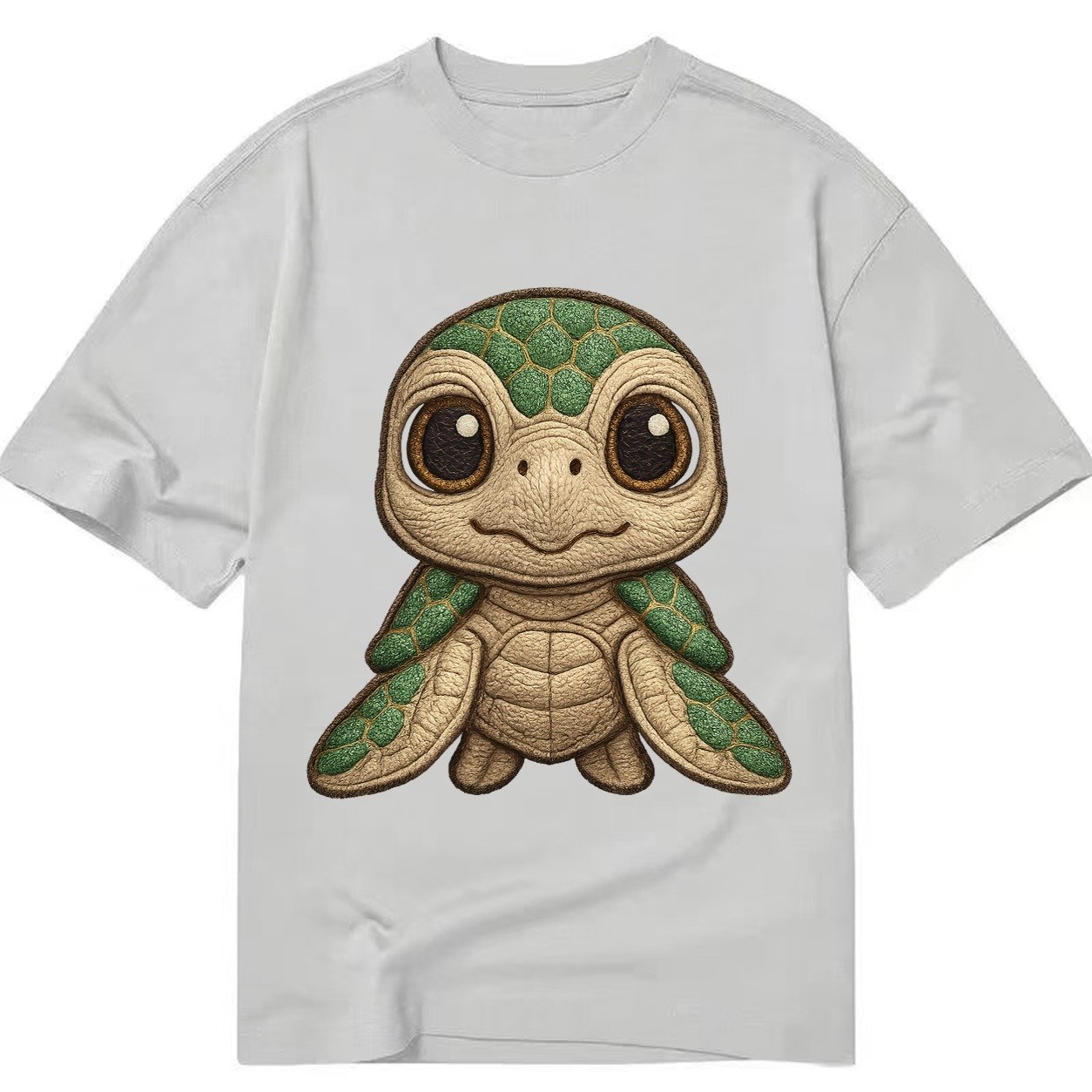 Baby Green Sea Turtle Emerald Shell Large Innocent Brown Eye Classic T-shirt – Grey