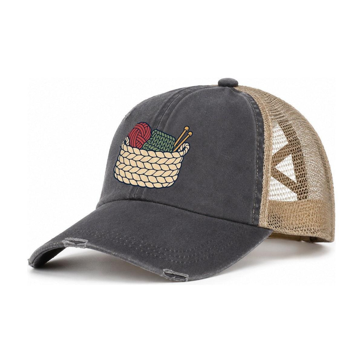 Unfinished Project Basket Yarn Crafts Women's Ponytail Trucker Hat – Charcoal Khaki