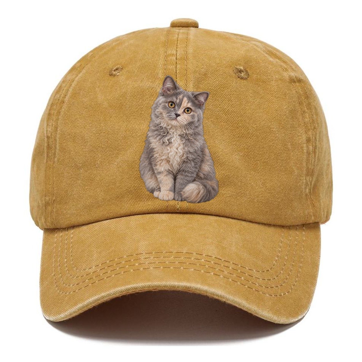 Selkirk Rex Seated Portrait Realistic Cat Portrait Classic Cap – Golden Harvest