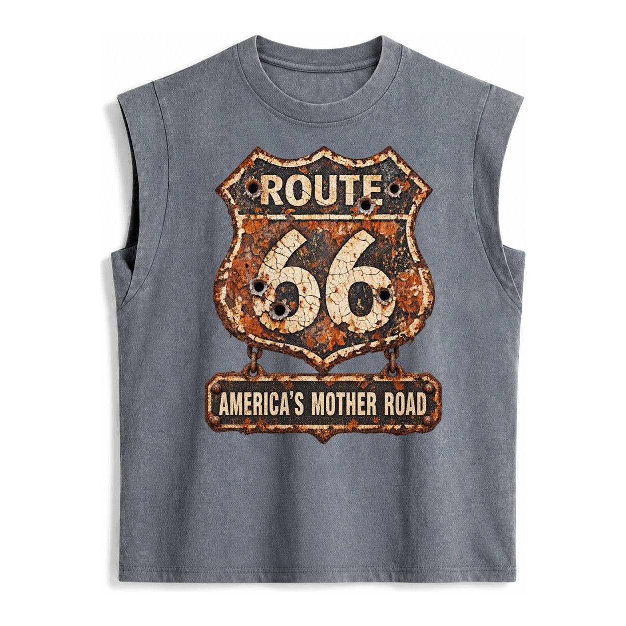 Route 66 Weathered Vintage Washed Tank – Grey