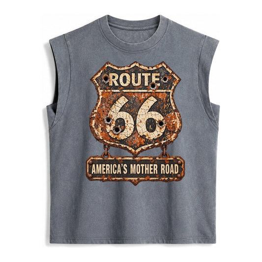 Route 66 Weathered Vintage Washed Tank – Grey