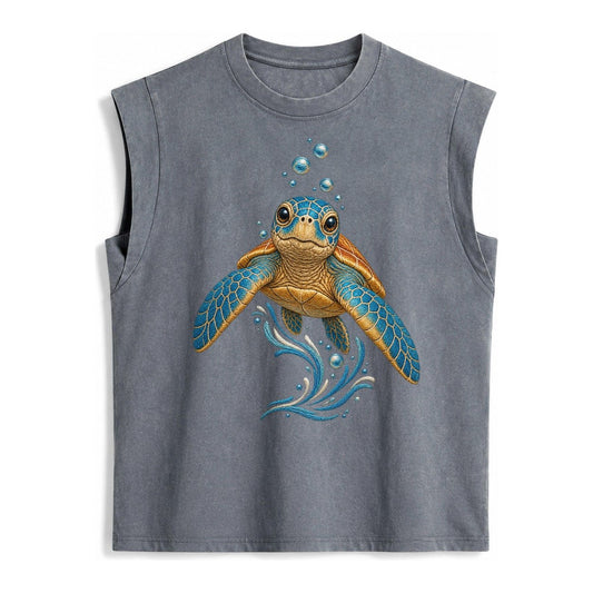 Sea Turtle Serenity Vintage Washed Tank – Grey