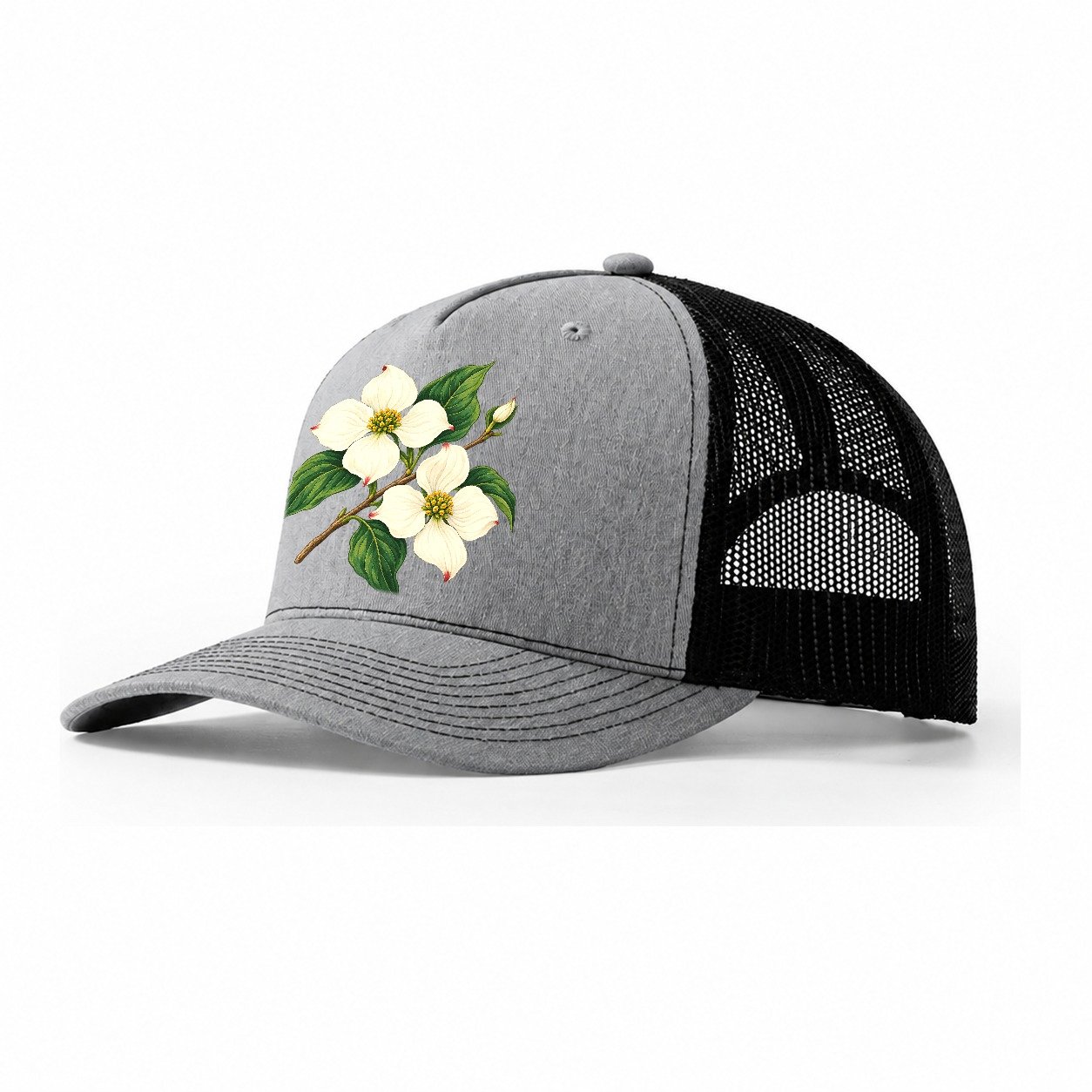 British Columbia Pacific Dogwood Bloom Canada Cultural Icons Trucker Hat – Sport Grey Black
