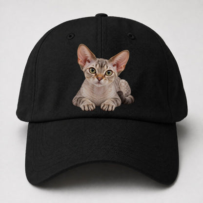 Devon Rex Reclining Paws Forward Realistic Cat Portrait Baseball Cap – Black
