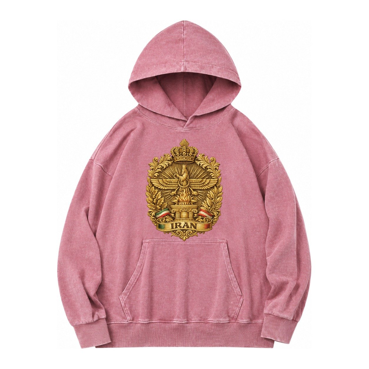 Iran Fire Temple Emblem Vintage Washed Hoodie – Dusty Rose