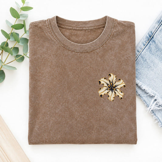 Nerine Petal Ribbons Left Chest Vintage T-shirt – Brown