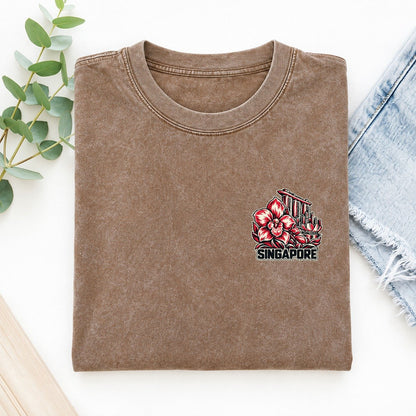 Singapore Country Pride Left Chest Vintage T-shirt – Brown