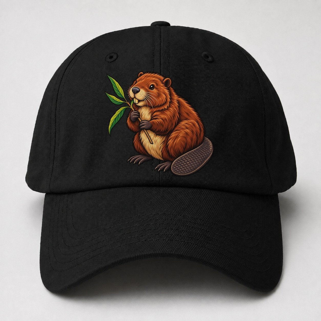 North American Beaver And Willow Sprig Canada Cultural Icons Baseball Cap – Black