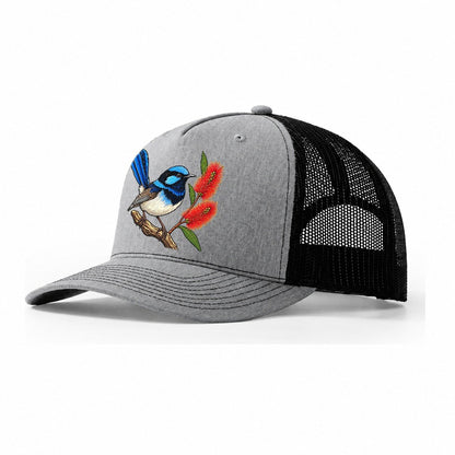 Superb Fairywren And Bottlebrush Australia Cultural Icons Trucker Hat – Sport Grey Black