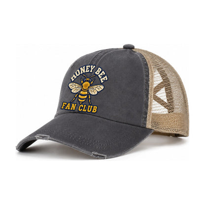 Honey Bee Fan Club Women's Ponytail Trucker Hat – Charcoal Khaki