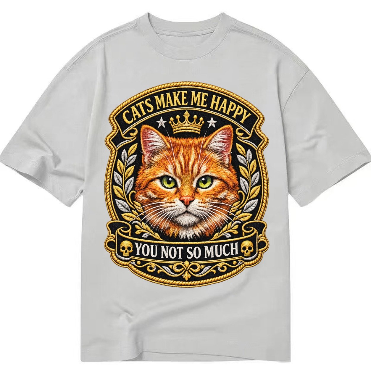 Cats Make Me Happy You Not So Much Cat Face In Orange Cat Pr Classic T-shirt – Grey