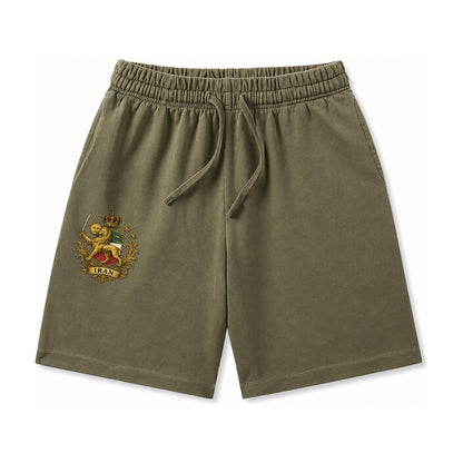 Royal Iran Coat Of Arms Washed Shorts – Army Green