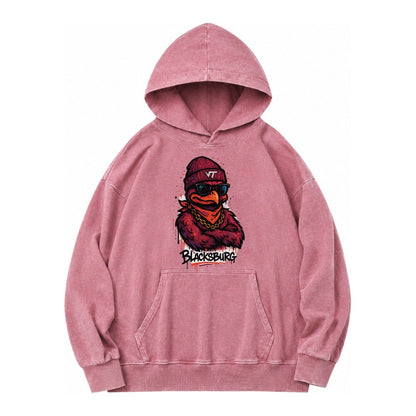 Blacksburg Hokiebird Wearing Virginia Tech Beanie With Vt Pa Vintage Washed Hoodie – Dusty Rose