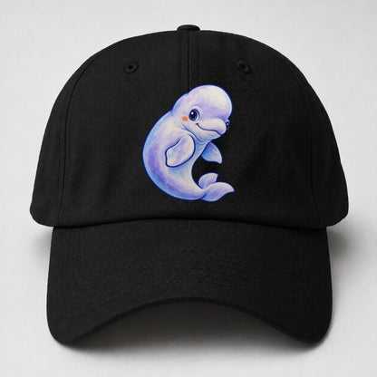 Beluga Whale Gentle Turn Sea Sprite Baseball Cap – Black
