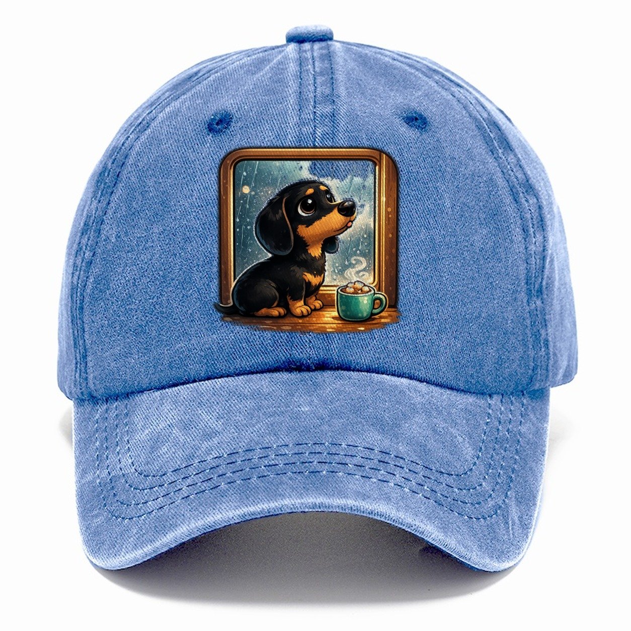 Dachshund Watching Rain Classic Cap – Summer Sky