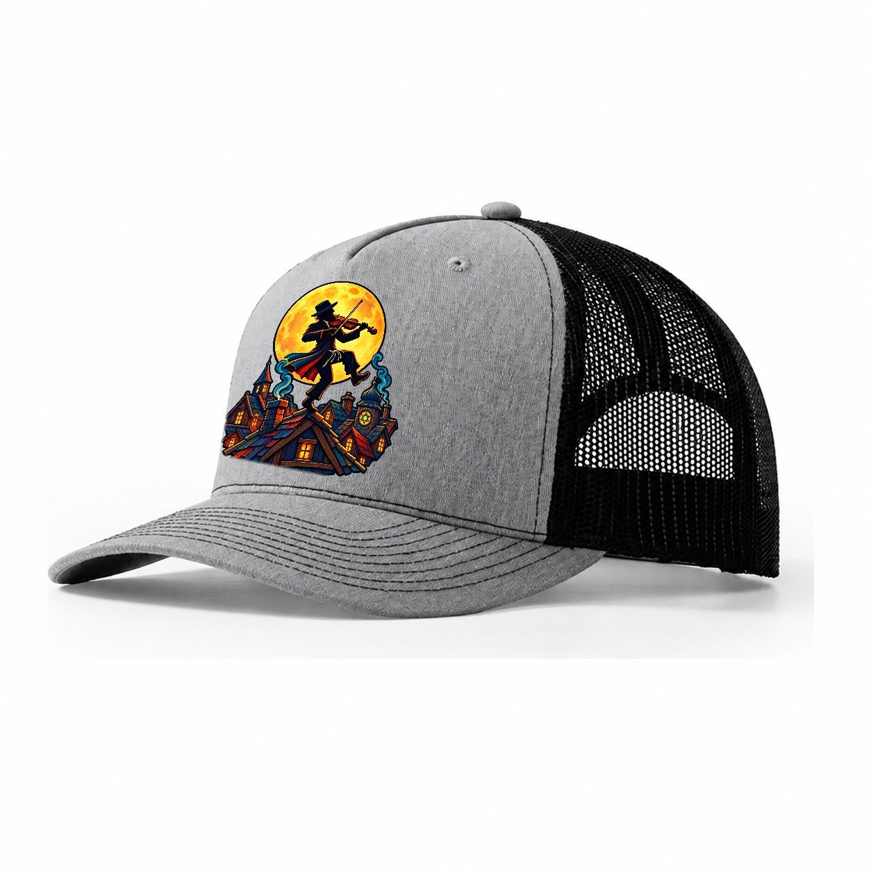 Shtetl Fiddler Roof Judaism Heritage Trucker Hat – Sport Grey Black