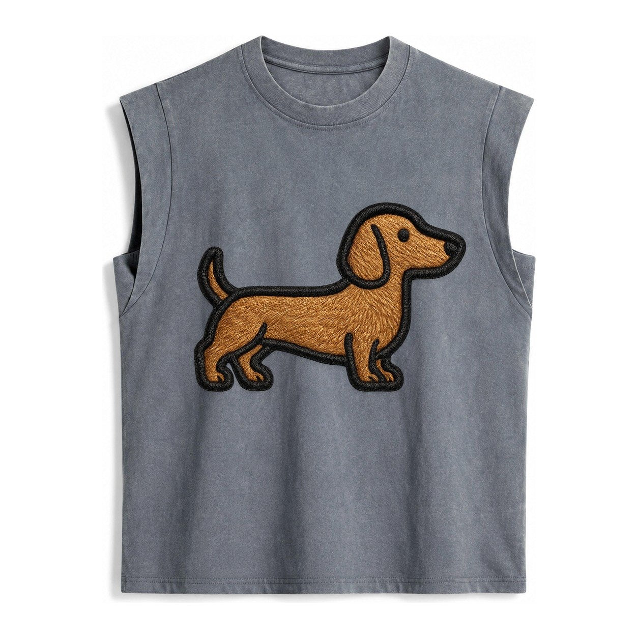 Dachshund Modern Elongated Silhouette Vintage Washed Tank – Grey
