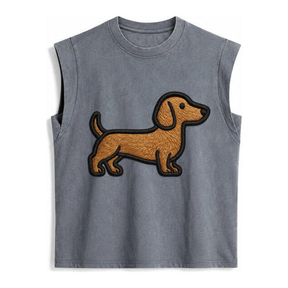 Dachshund Modern Elongated Silhouette Vintage Washed Tank – Grey