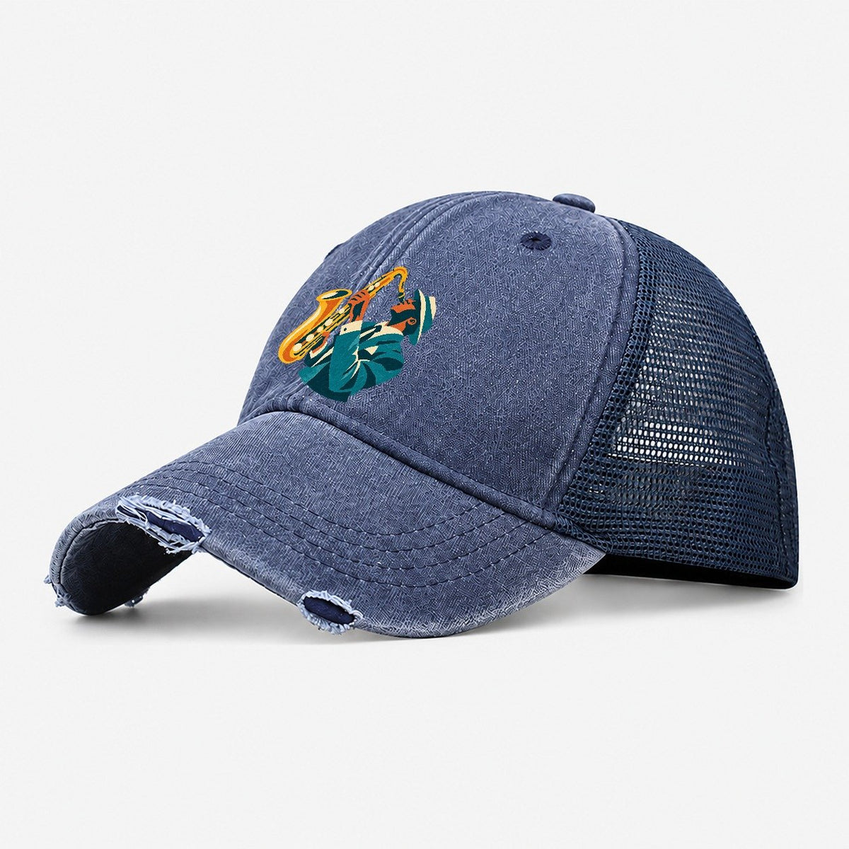 Jazz Saxophonist Washed Trucker Hat – Navy