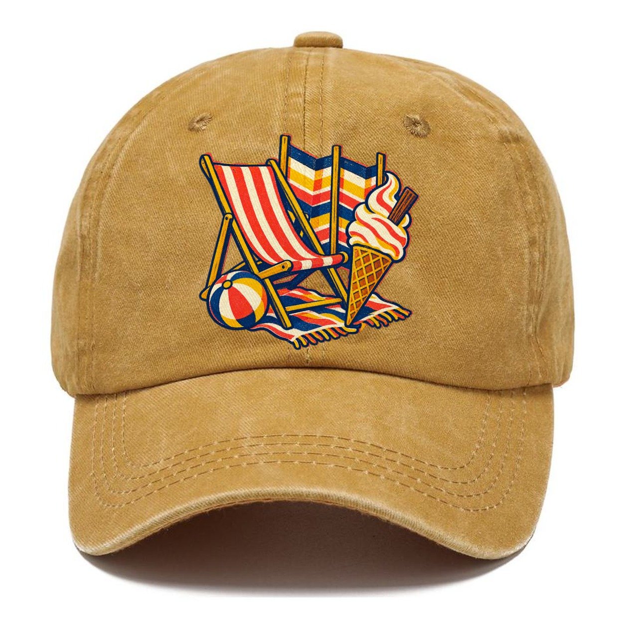 British Seaside Deckchair Windbreak And Ice Cream Uk Culture Heritage Classic Cap – Golden Harvest