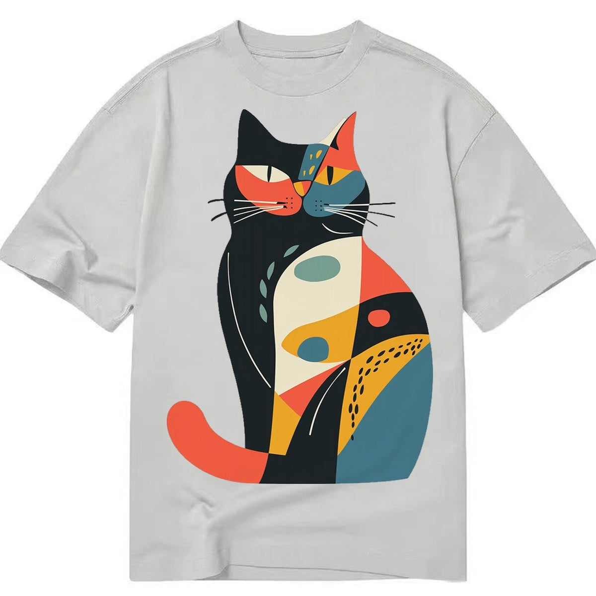 Abstract Elegance Colorful Cat Classic T-shirt – Grey