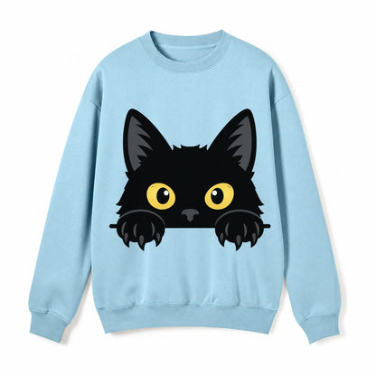 Black Cat Fleece Sweatshirt – Light Blue