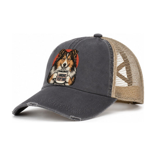 Shetland Sheepdog Mug Truths Women's Ponytail Trucker Hat – Charcoal Khaki